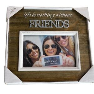 Splash Rustic Life Is Nothing Without Friends Photo Frame Brown Wood Look Tin